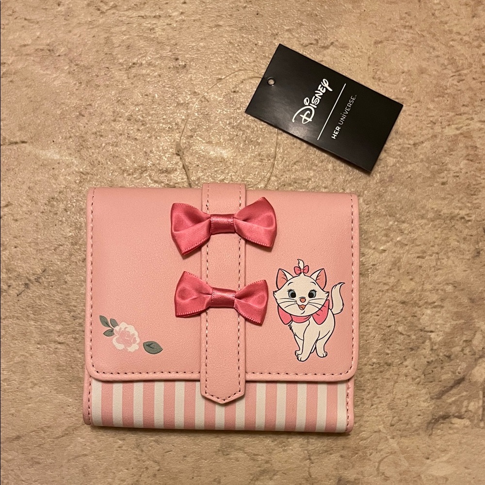 Disney Pink Striped Kids Wallet with Marie and Bows